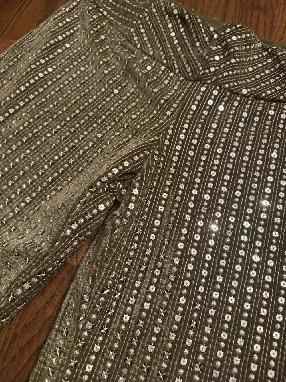 NWOT Free People Start Me Up Velvet Sequin Star Flare Pants – Mosstone – Size 6
